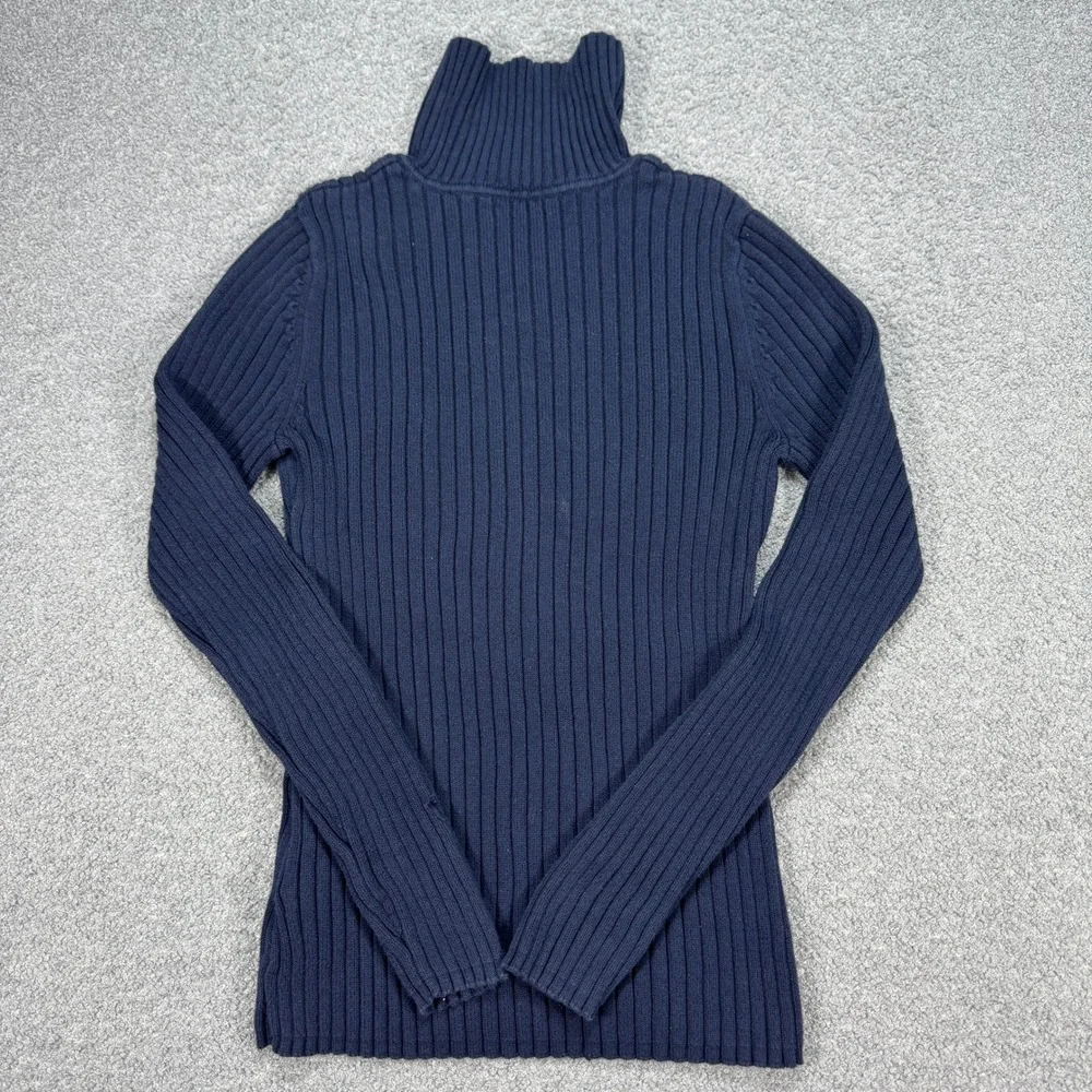 Tommy Hilfiger Sweater Women's Small Navy Blue Knit Ribbed Bling Spell Out Logo - Picture 2 of 6